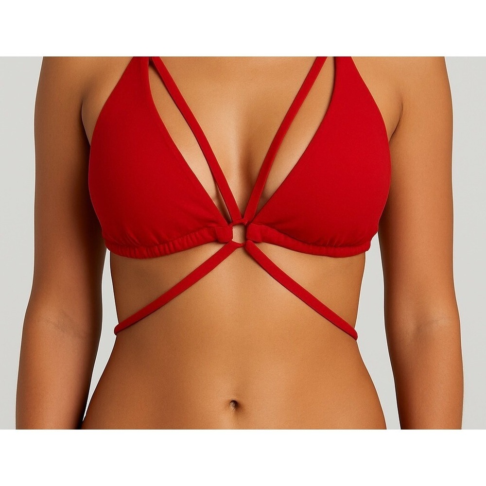 NEW‎ Ree Bees Swimwear Womens Size Large Red Strappy Bikini Top